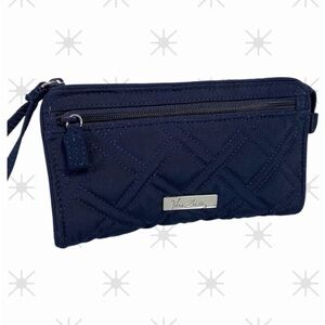 Gently Used~Vera Bradley Classic Navy Microfiber RFID Front Zip Wristlet